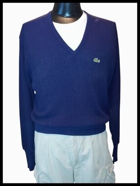 Vintage Blue 1980's Izod Lacoste V-Neck Sweater